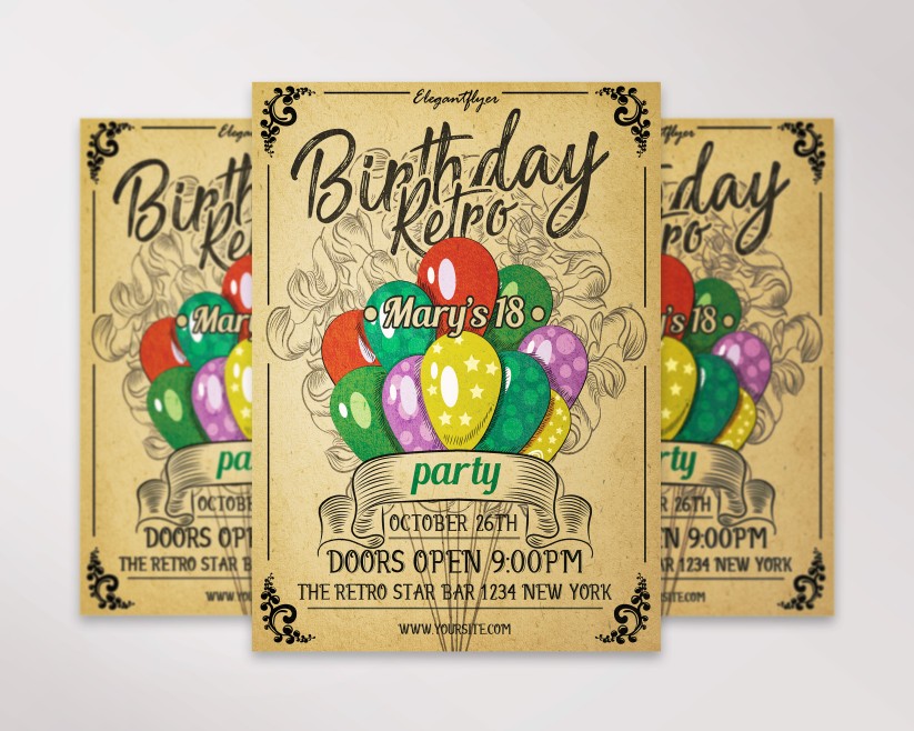 BIRTHDAY RETRO PARTY- FREE FLYER PSD TEMPLATE BIRTHDAY RETRO PARTY- FREE FLYER PSD TEMPLATE