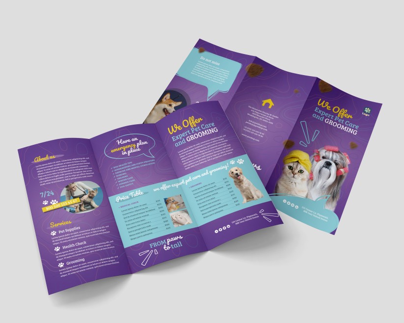 Pet Grooming – Premium PSD Tri-Fold Brochure Template Pet Grooming – Premium PSD Tri-Fold Brochure Template