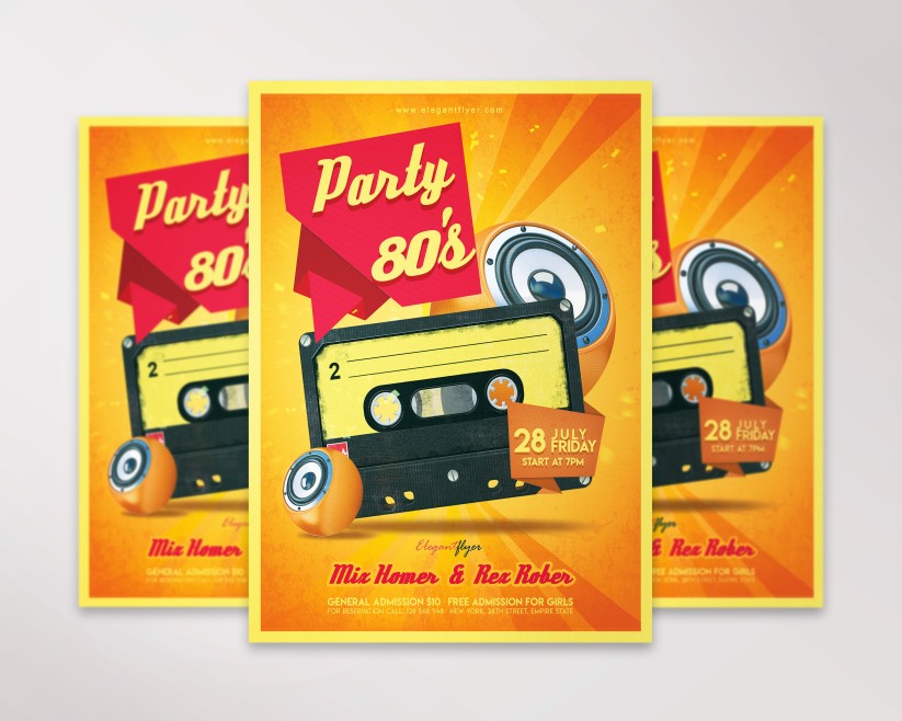 Yellow Back to the 80’s Party Flyer Yellow Back to the 80’s Party Flyer