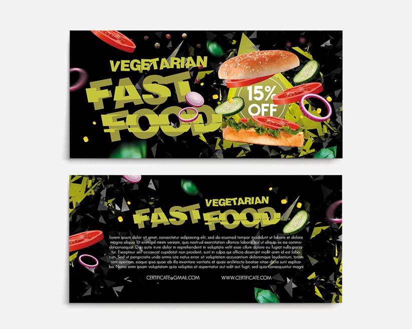 VEGETARIAN FAST FOOD – PREMIUM GIFT CERTIFICATE TEMPLATE IN PSD VEGETARIAN FAST FOOD – PREMIUM GIFT CERTIFICATE TEMPLATE IN PSD