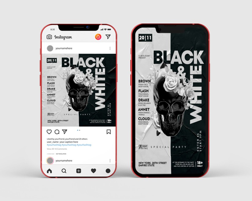 Black & White Party – Instagram Stories Template in PSD + Post Templates Black & White Party – Instagram Stories Template in PSD + Post Templates