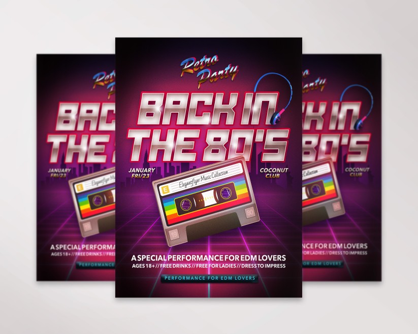 Retro 80'S Party Flyer Template Retro 80'S Party Flyer Template
