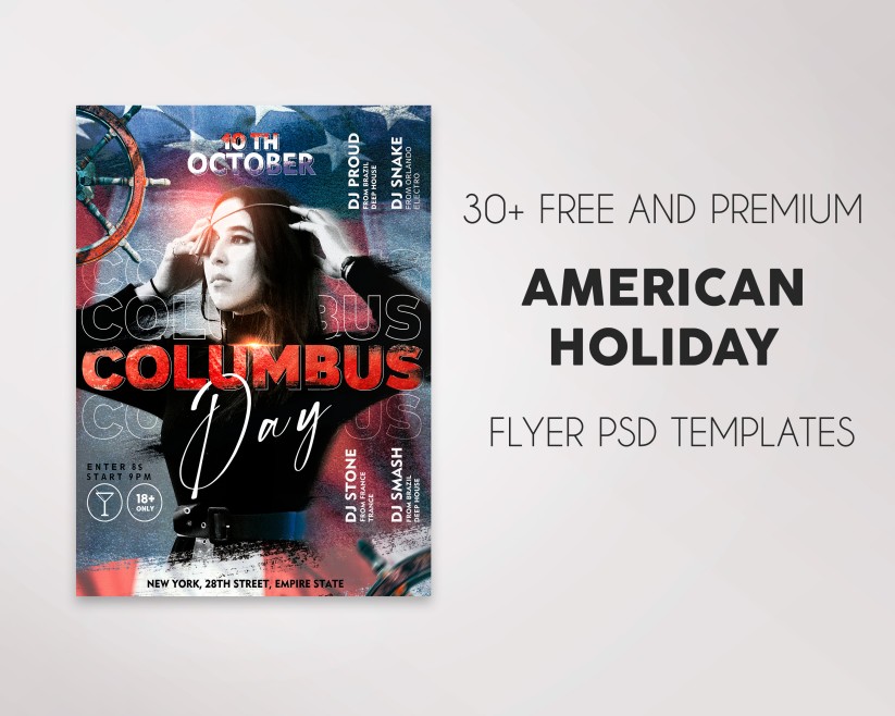 30+ Free Columbus Day PSD Flyers & Templates for Other American Holidays and Premium Version!