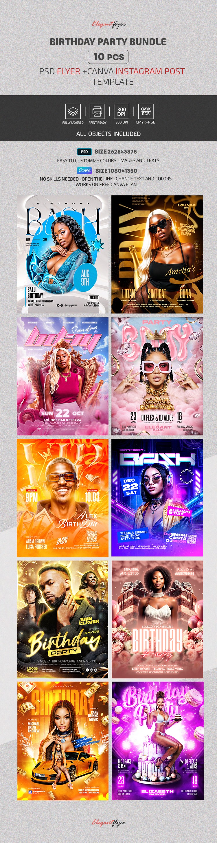 10 Birthday Canva Flyer Templates Bundle by ElegantFlyer