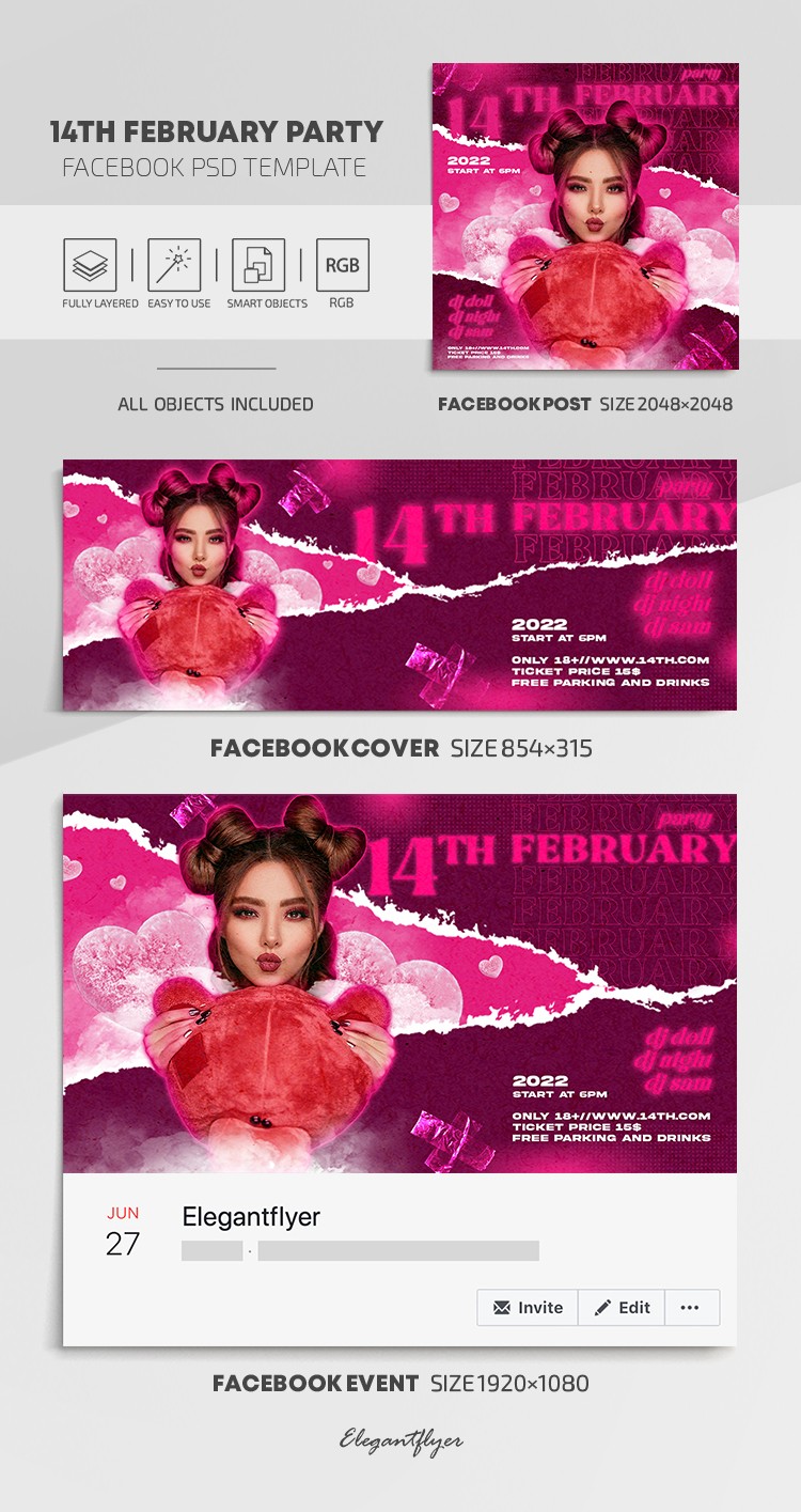 Festa de 14 de fevereiro no Facebook by ElegantFlyer