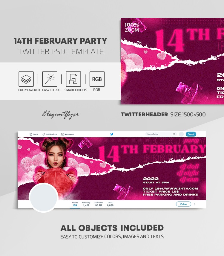14th February Party Twitter by ElegantFlyer