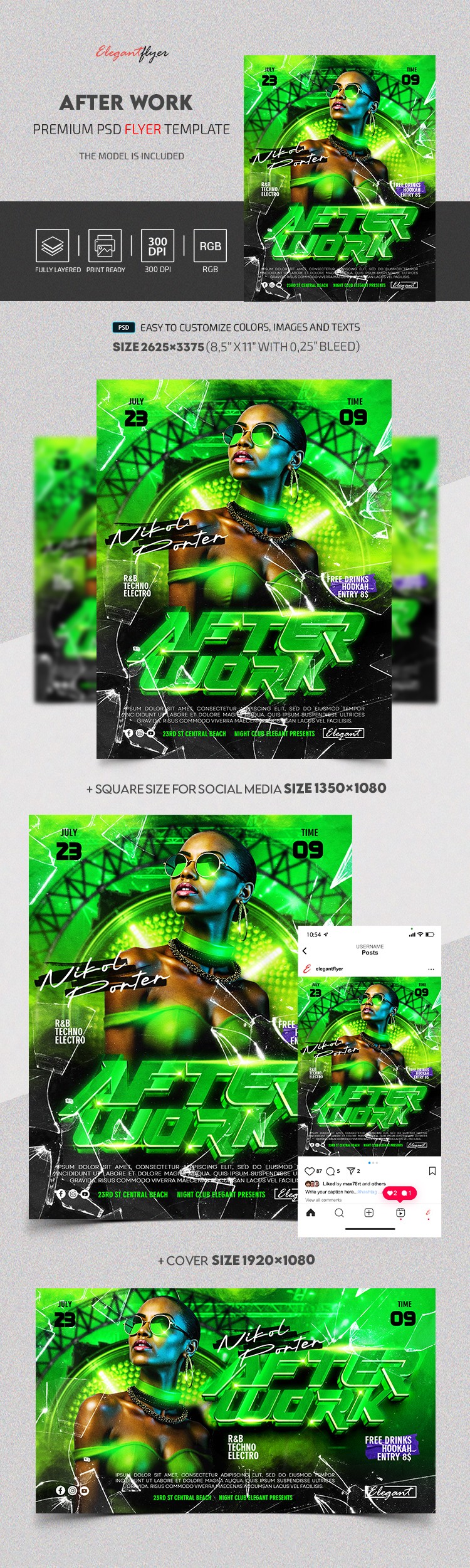 Green Glow After Work Party Premium - After Work Party Flyer 893 170881