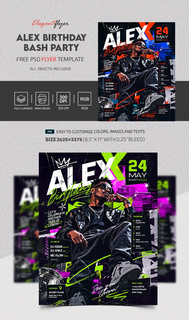 Alex Birthday Bash Party Flyer by ElegantFlyer