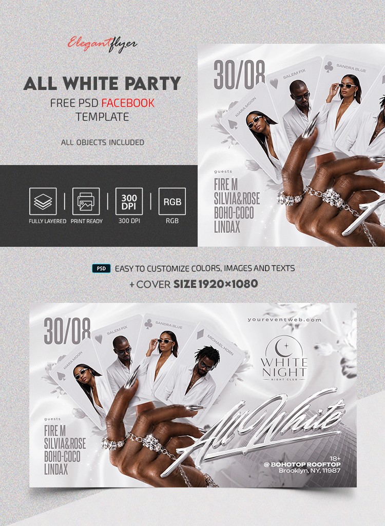 All White Party Facebook Post by ElegantFlyer