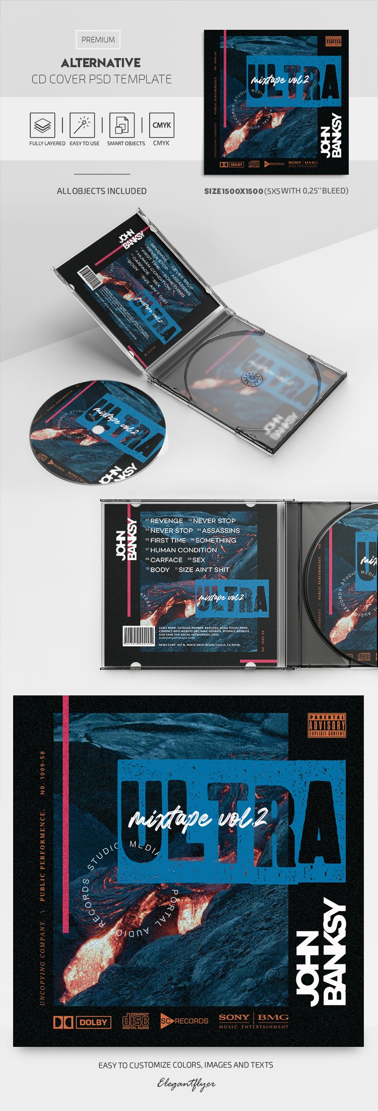 Black Creative Alternative CD Cover Premium CD Album Cover Template PSD Black Creative Alternative CD Cover Premium CD Album Cover Template PSD