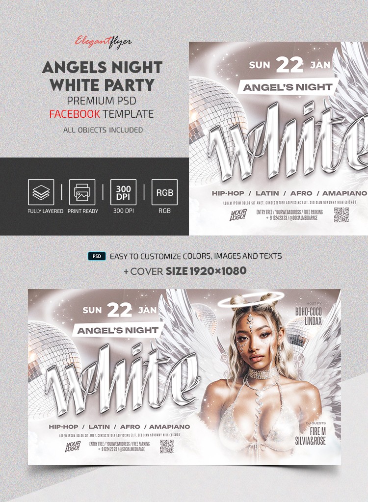 Noche de ángeles | Publicación de fiesta blanca en Facebook by ElegantFlyer