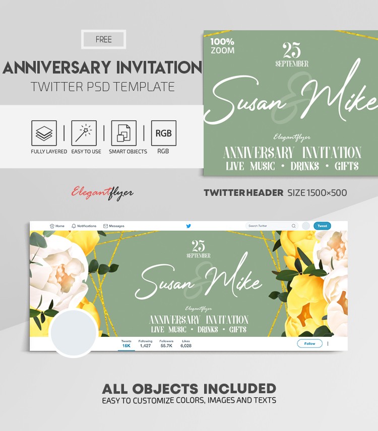 Anniversary Invitation Twitter by ElegantFlyer