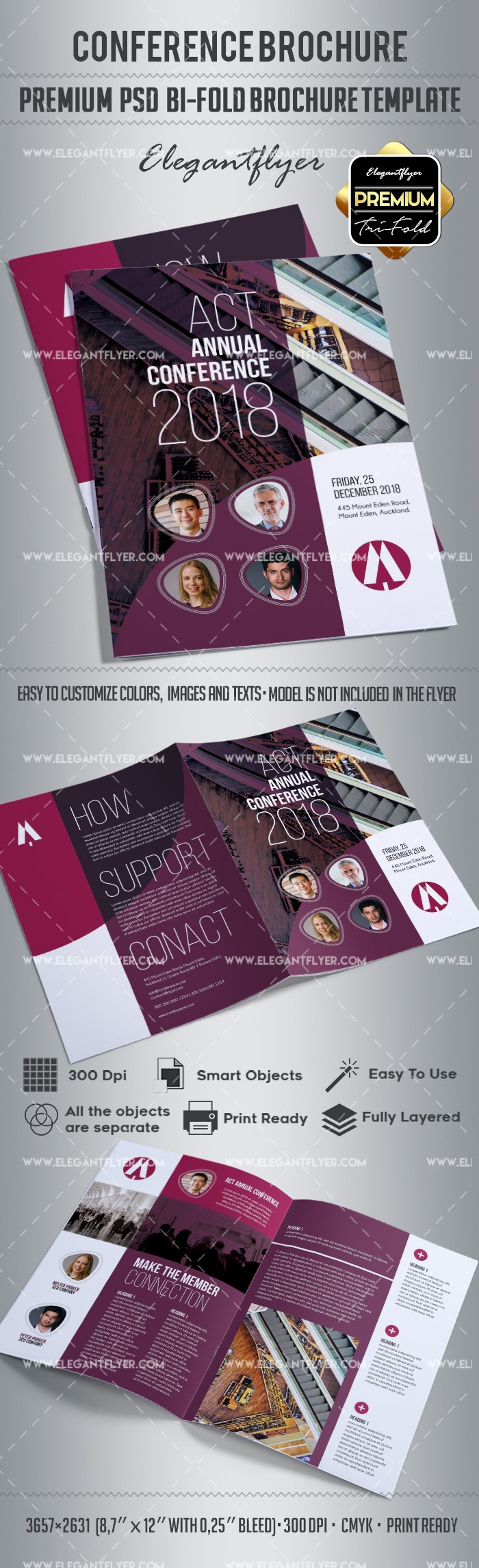 Brochure jednostki składanej na pół dotyczący corocznej konferencji. by ElegantFlyer