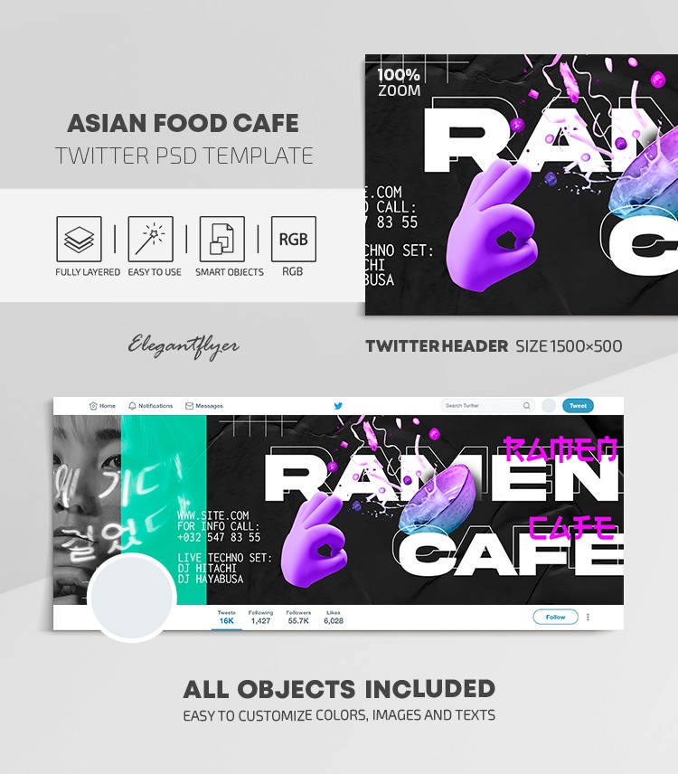 Asian Food Cafe Twitter by ElegantFlyer