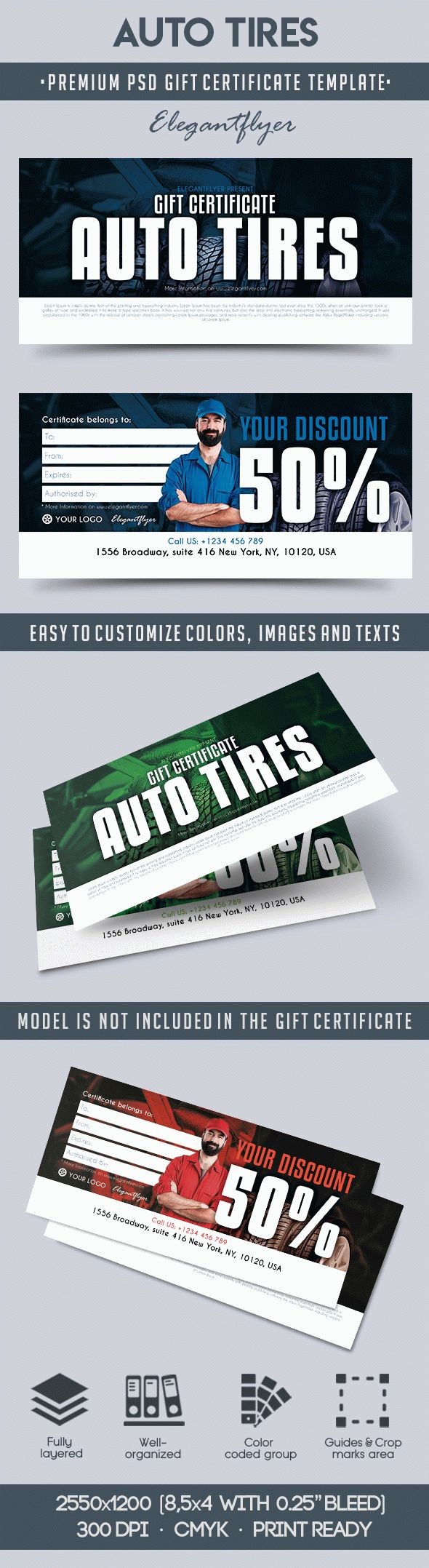 Auto Tires Premium Gift Certificate PSD Template 10020102 by