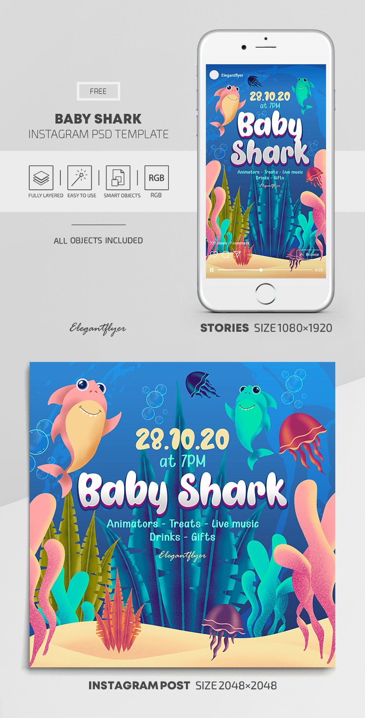 Baby Shark - Kostenlose Instagram Stories Vorlage in PSD + Post