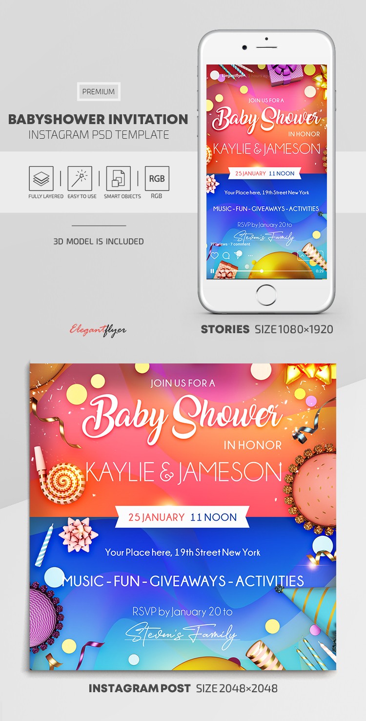 Baby Shower Instagram -> Instagram de la fête prénatale by ElegantFlyer