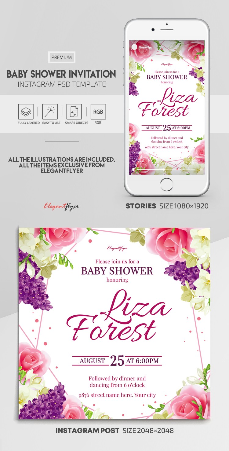 Baby Shower Einladung Instagram by ElegantFlyer