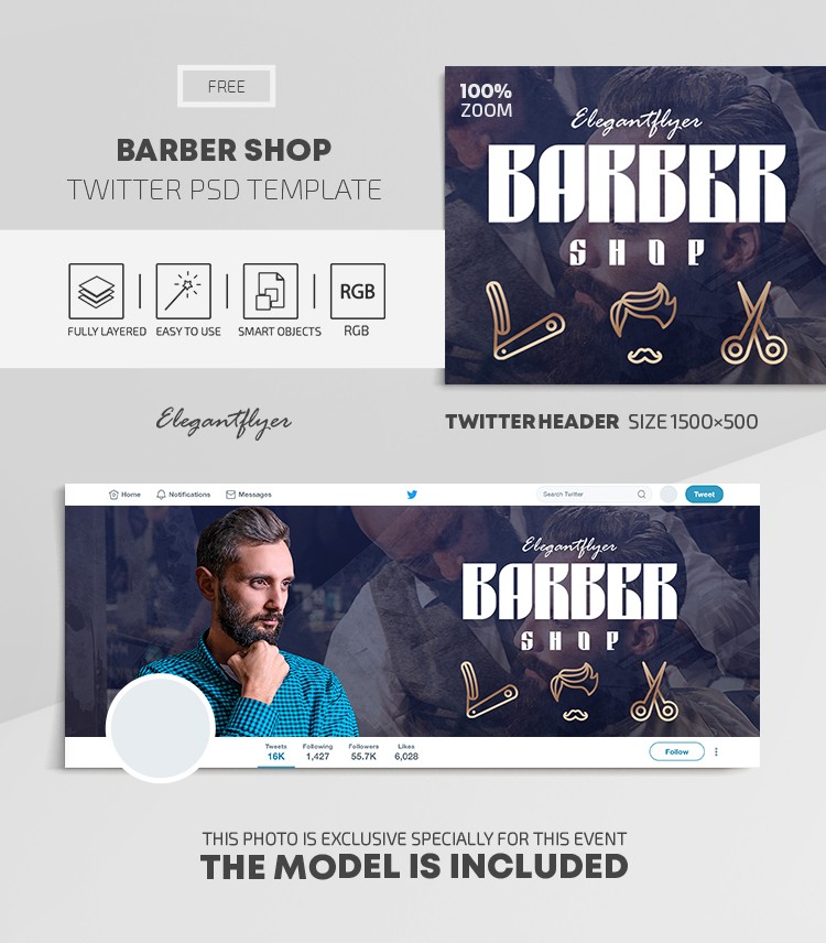 Barber Shop Twitter -> Salon de coiffure sur Twitter by ElegantFlyer