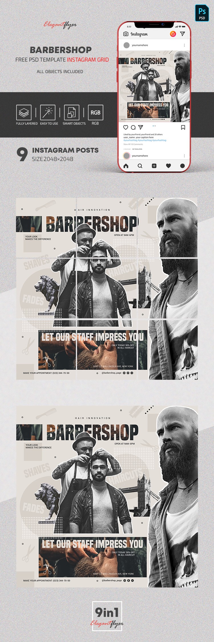 Barbershop Instagram Grid by ElegantFlyer