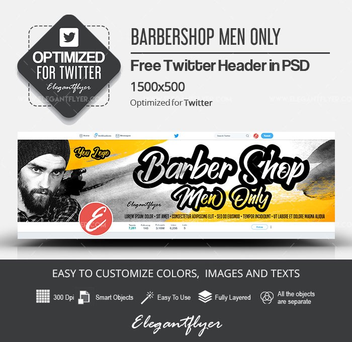 Barbershop Men Only Twitter --> Barbershop exclusivement masculin sur Twitter by ElegantFlyer