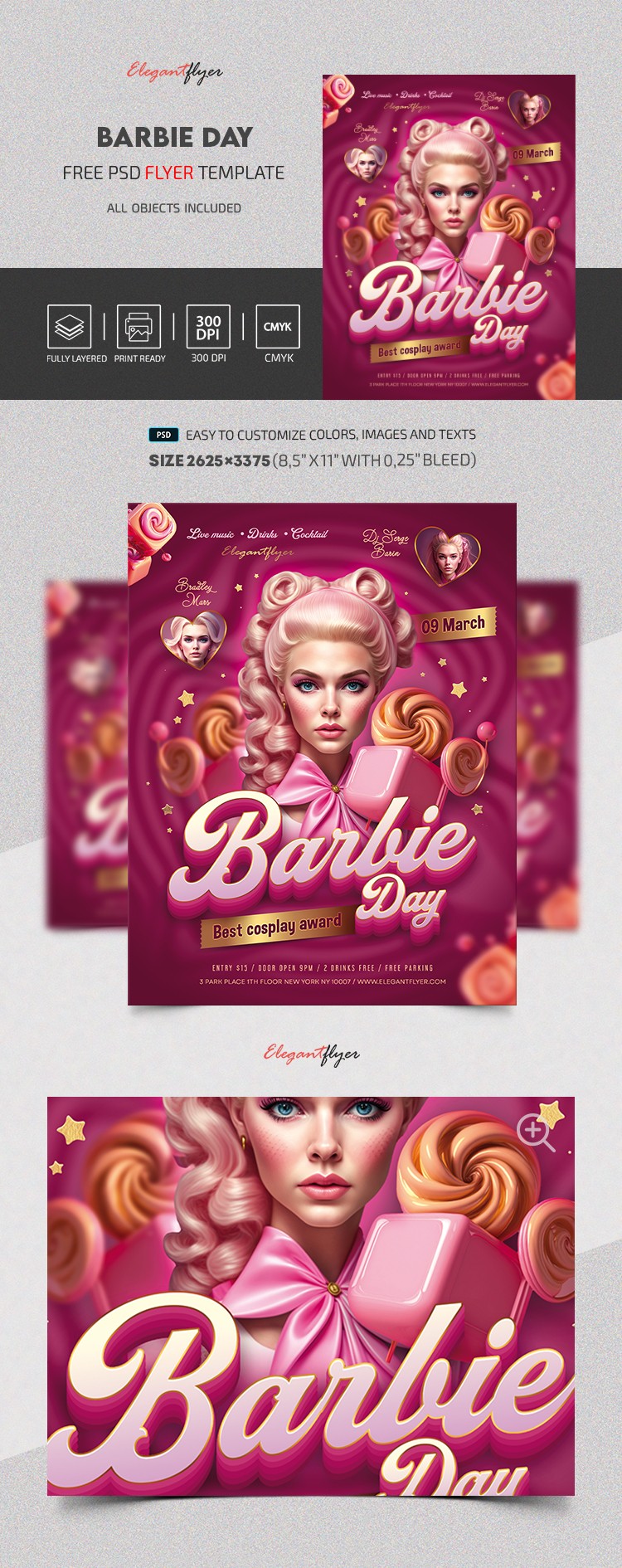 Pink Creative Barbie Day Party Free Flyer Template PSD by Elegantflyer