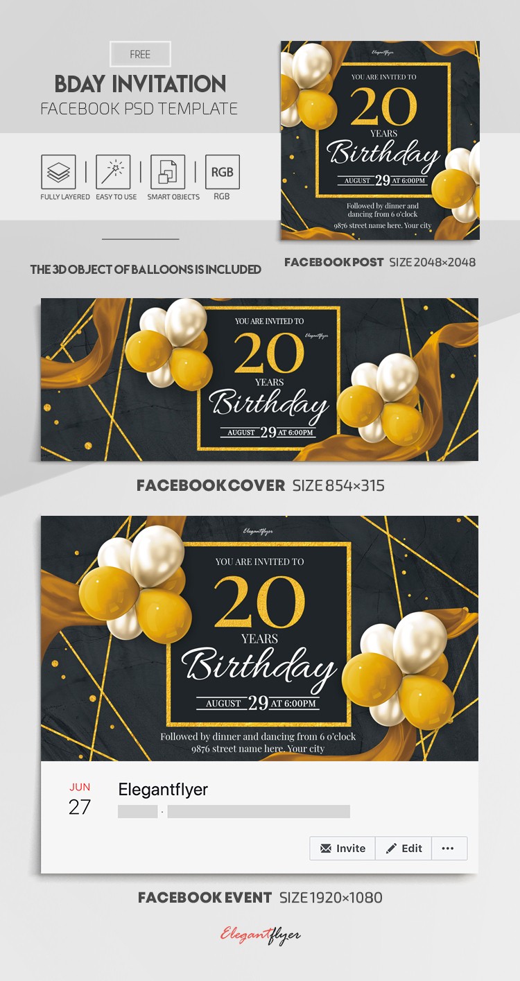 Convite de aniversário no Facebook by ElegantFlyer