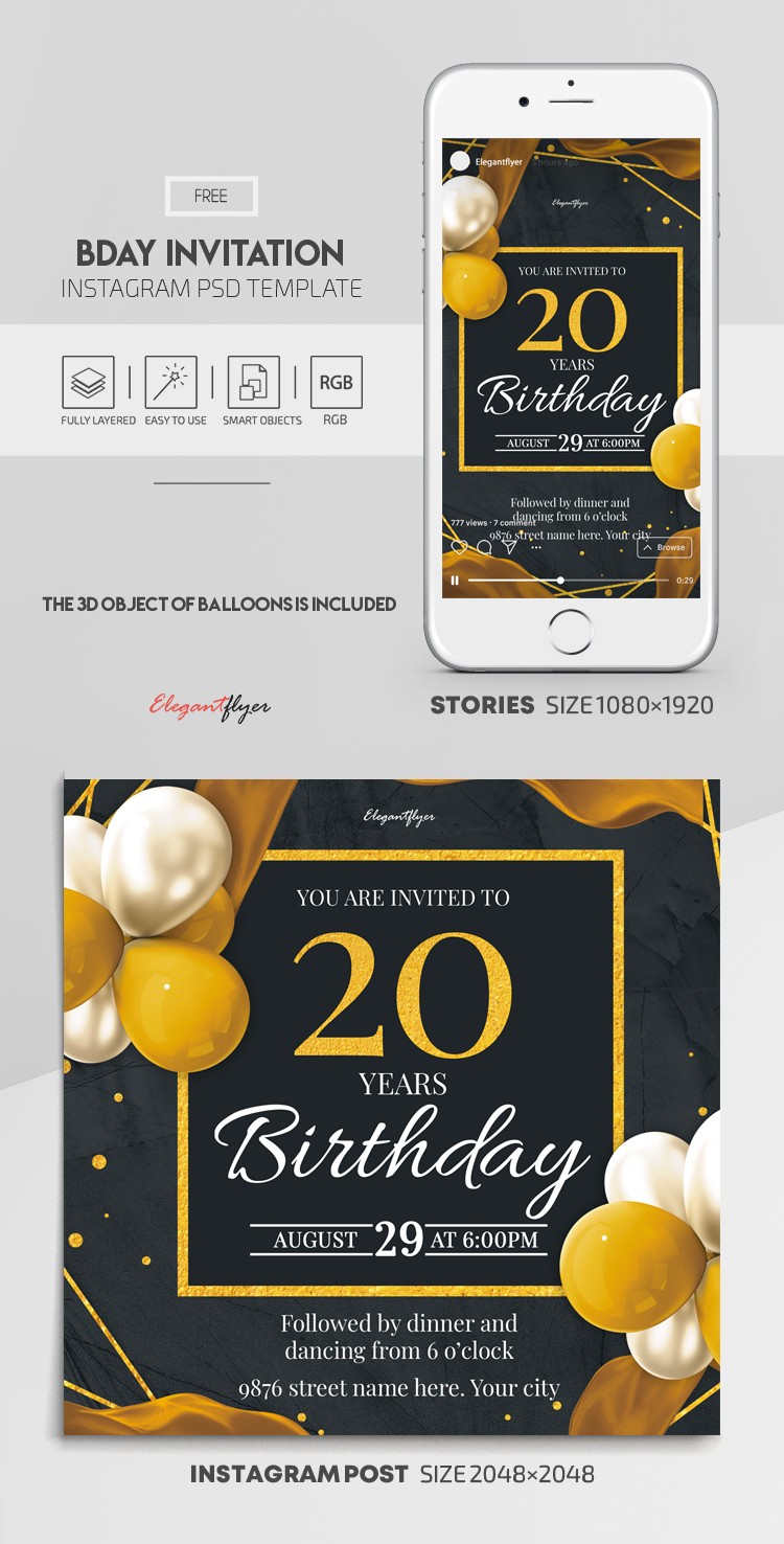 Invitación de cumpleaños Instagram by ElegantFlyer