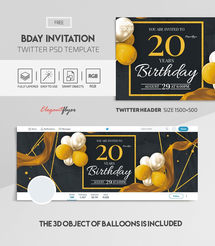 Invitación de cumpleaños Twitter by ElegantFlyer