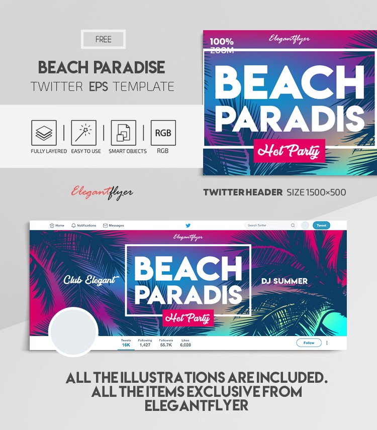 Beach Paradise Twitter EPS by ElegantFlyer