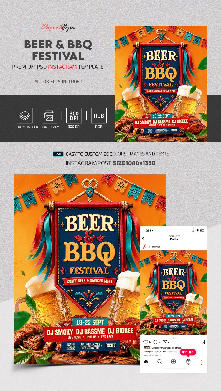 Beer & BBQ Festival Instagram Post by ElegantFlyer