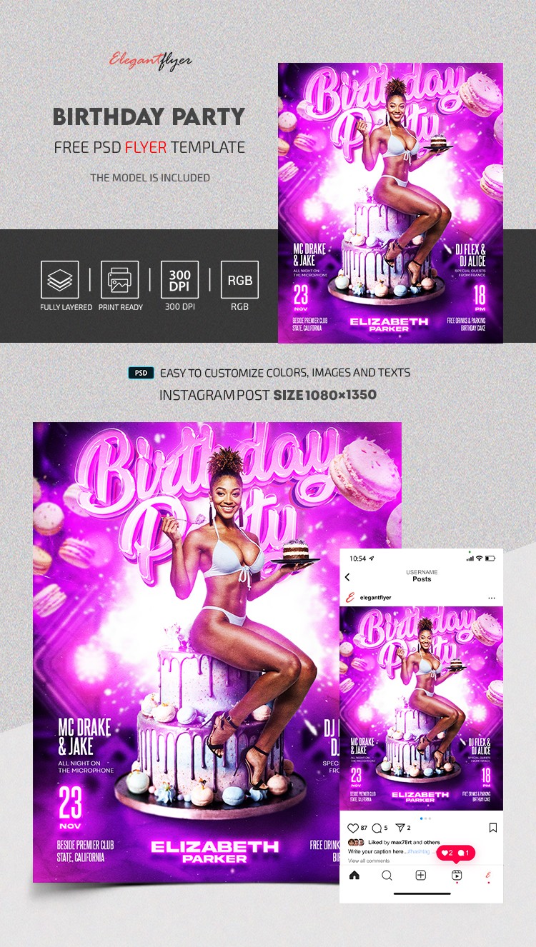 Birthday Bash Party Instagram Post by ElegantFlyer