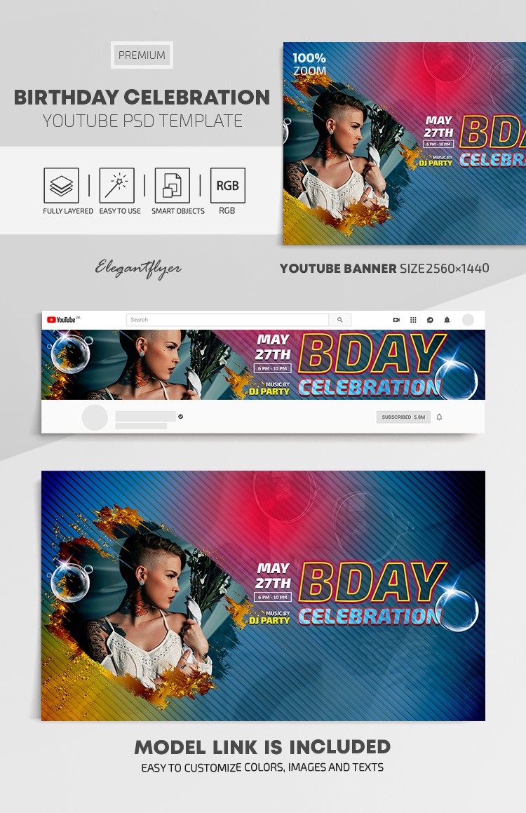 Celebración de cumpleaños Youtube by ElegantFlyer