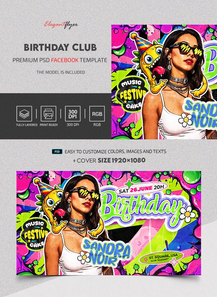 Birthday Club Party Facebook Post by ElegantFlyer