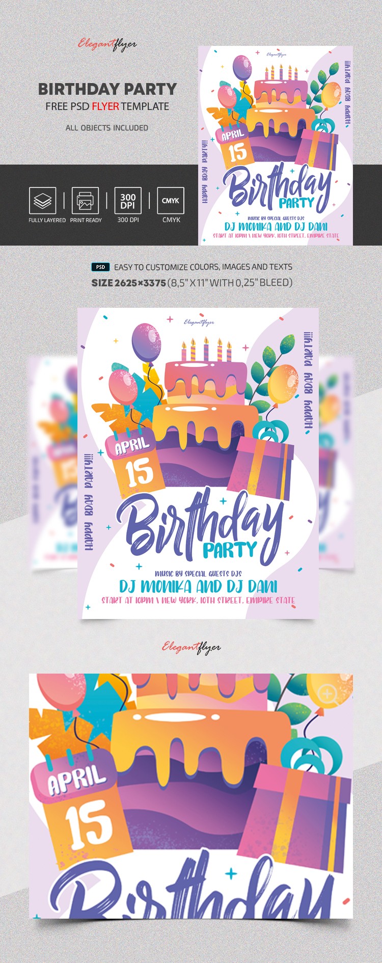 Multicolor Illustrated Birthday Flyer Free Flyer Template Psd By Elegantflyer