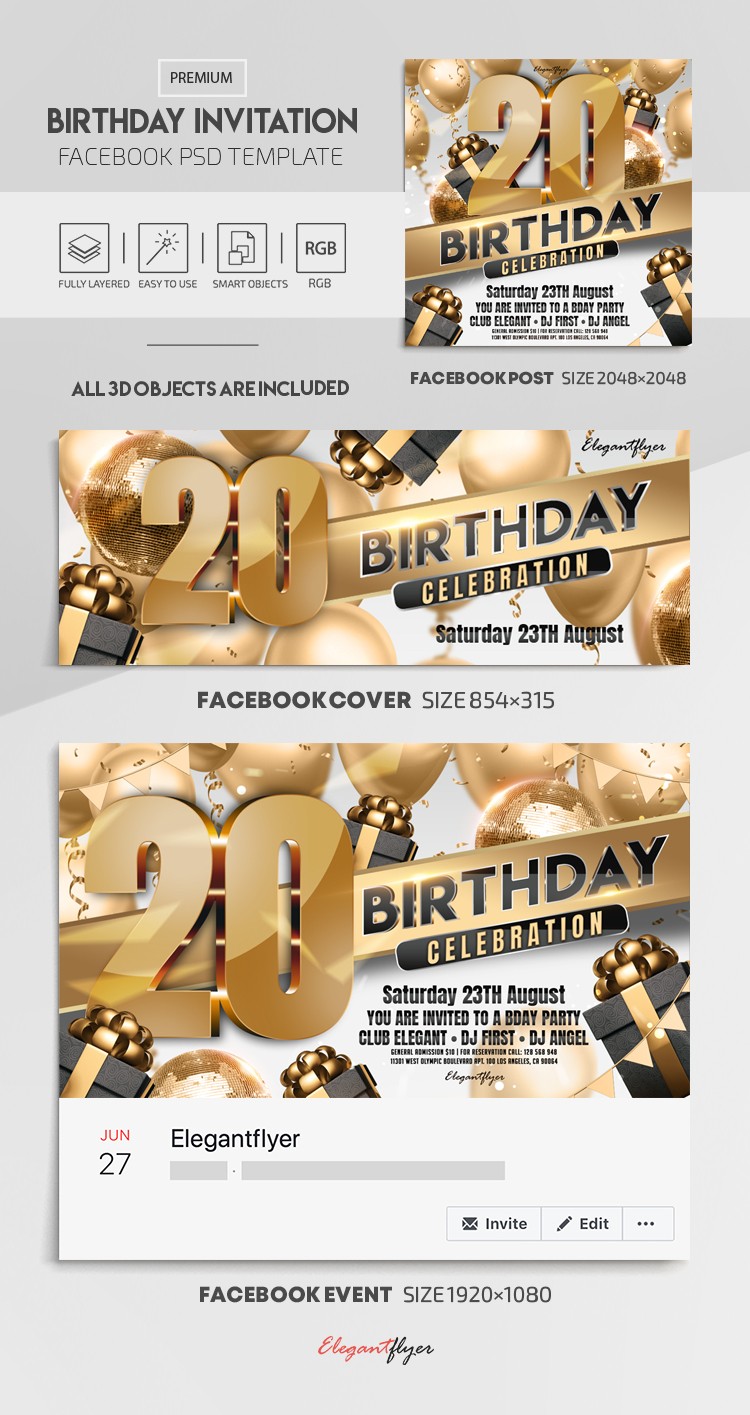 20 Birthday Invitation Facebook by ElegantFlyer