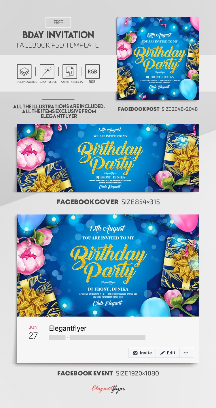 Birthday Invitation Facebook by ElegantFlyer