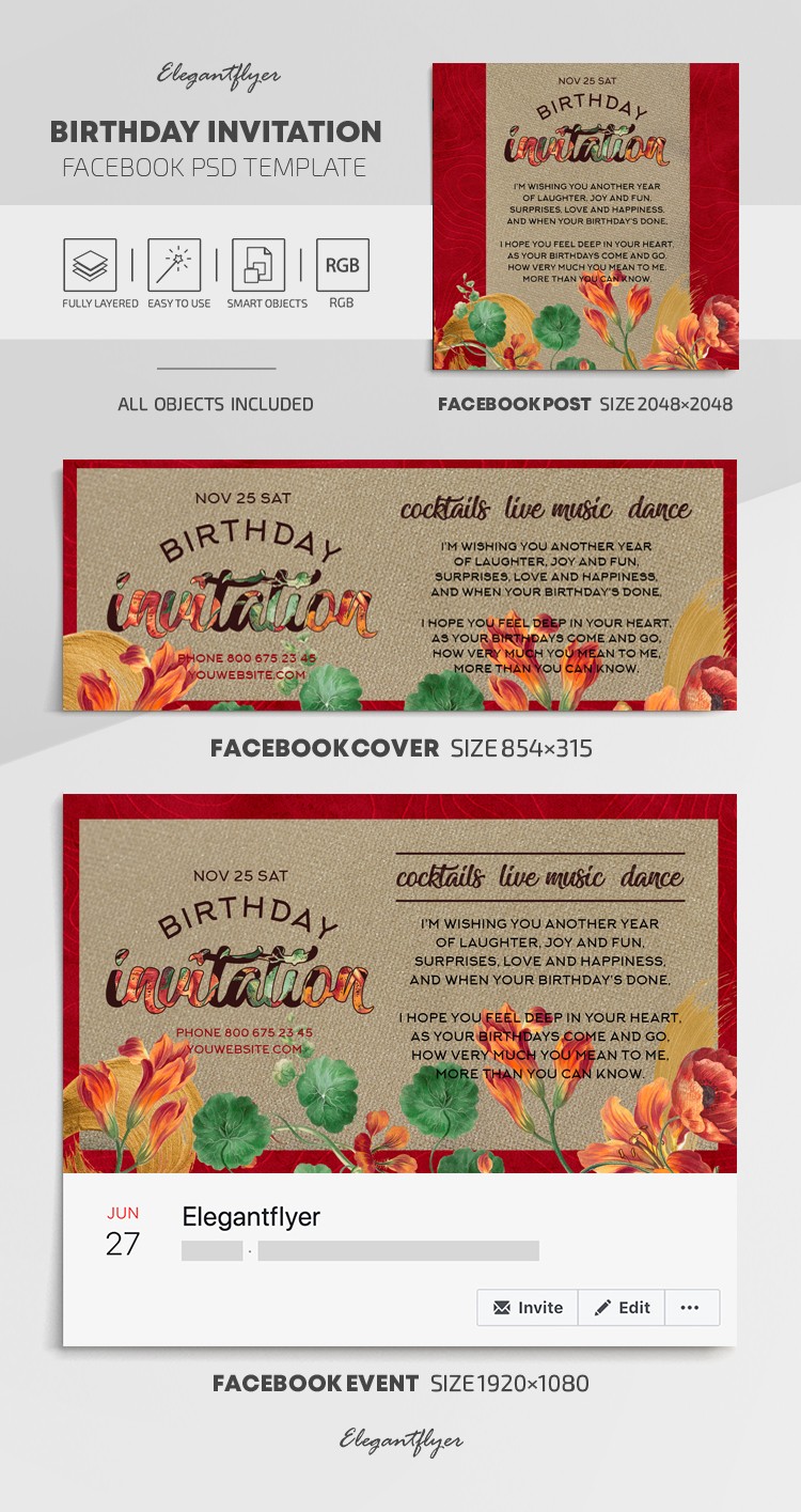 Invitación de cumpleaños en Facebook by ElegantFlyer