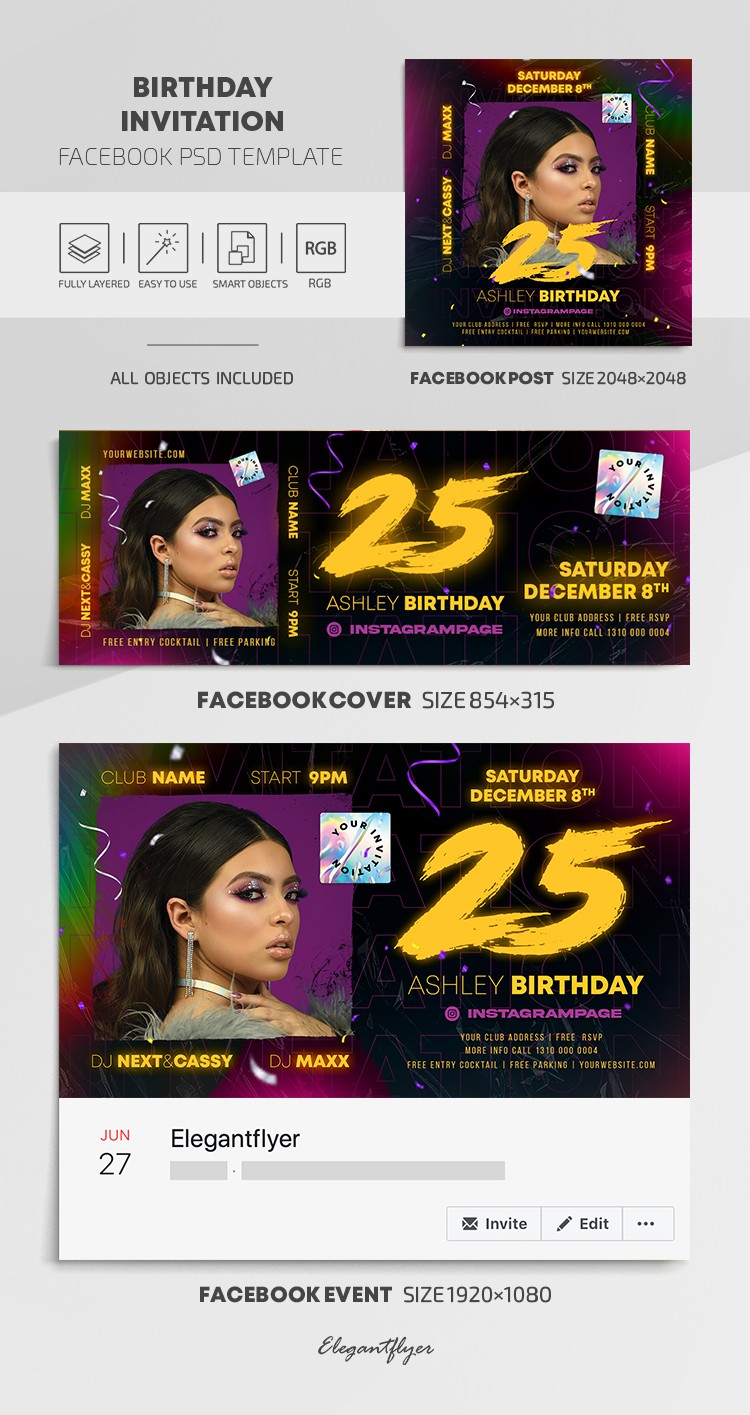 Invitación de cumpleaños en Facebook by ElegantFlyer