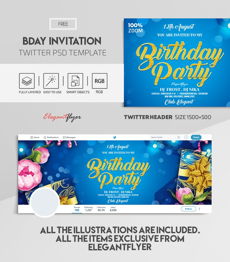 Zaproszenie na urodziny Twitter by ElegantFlyer