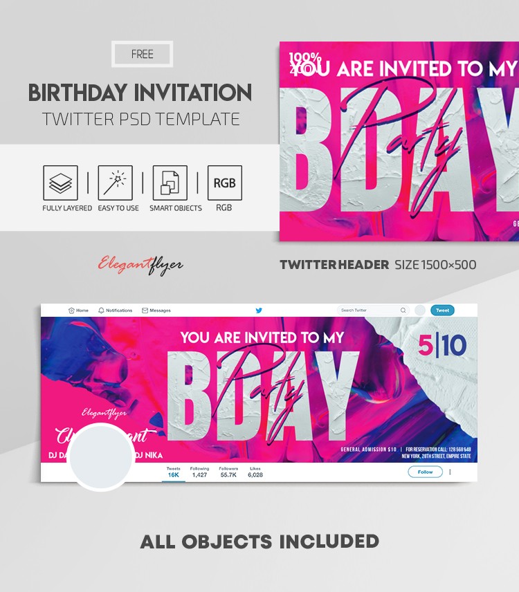 Invitación de cumpleaños Twitter by ElegantFlyer