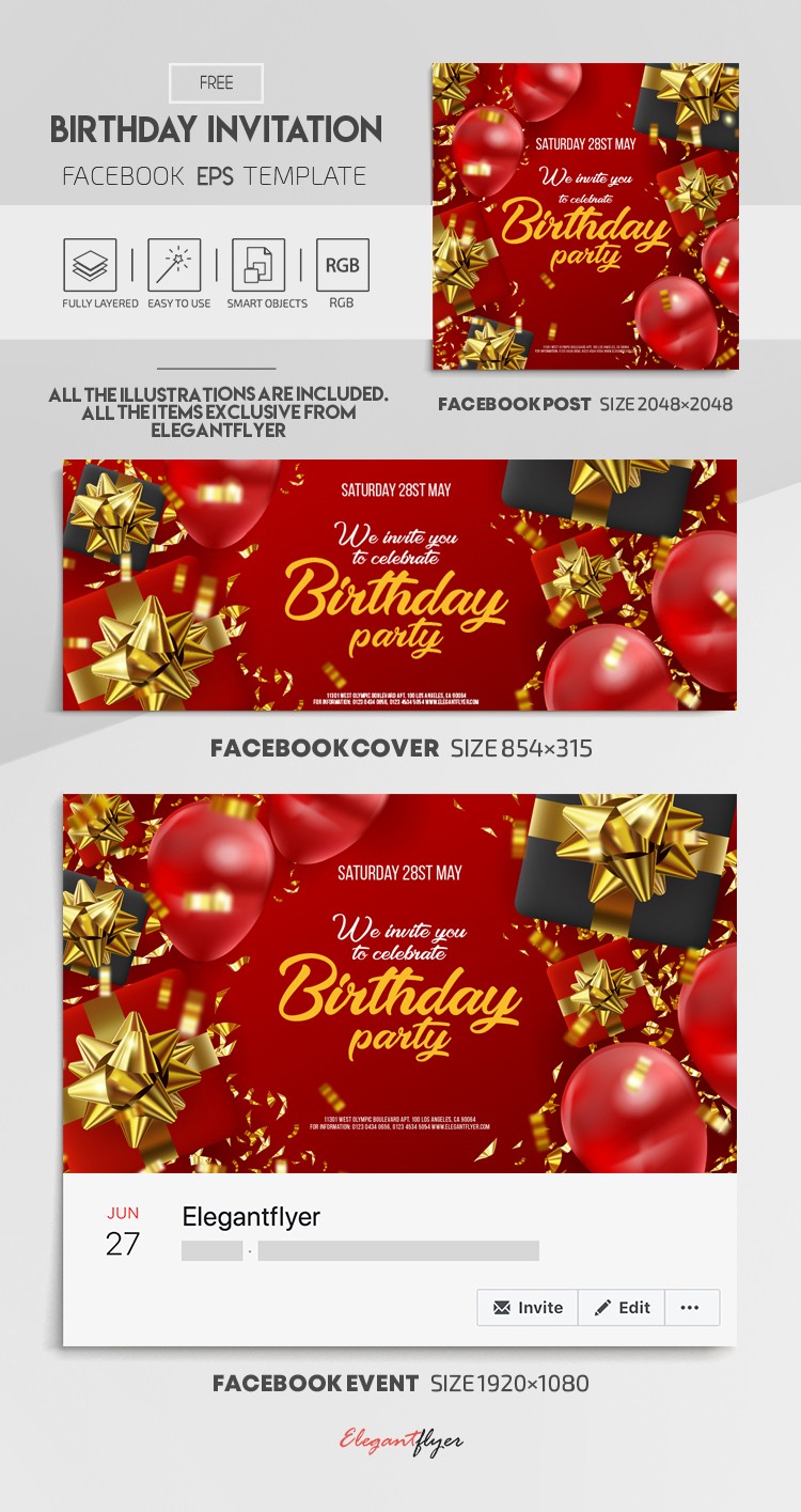 Invitación de cumpleaños Facebook EPS by ElegantFlyer