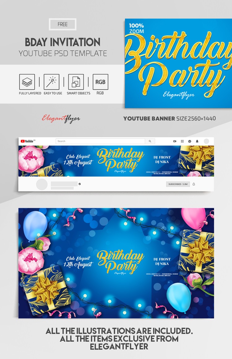 Invitación de cumpleaños Youtube by ElegantFlyer