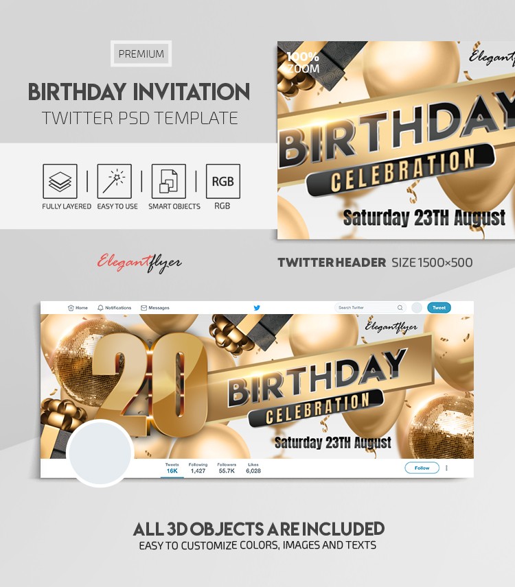 20 invitación de cumpleaños en Twitter by ElegantFlyer