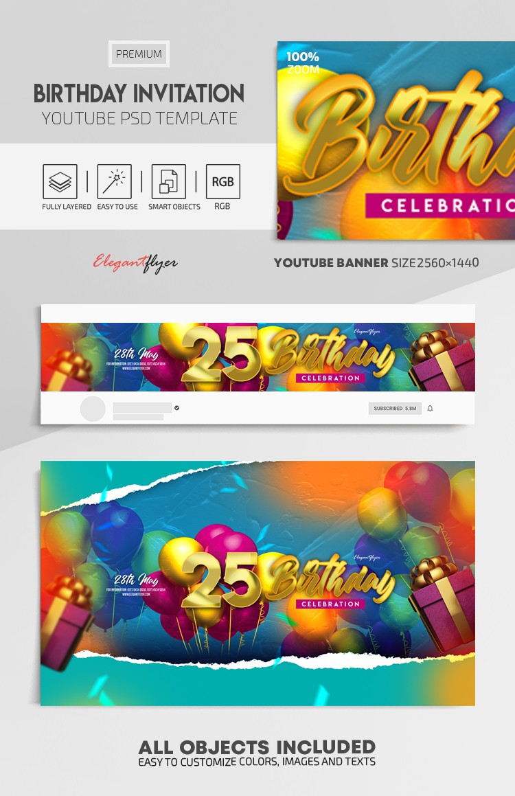 Convite de Aniversário Youtube by ElegantFlyer