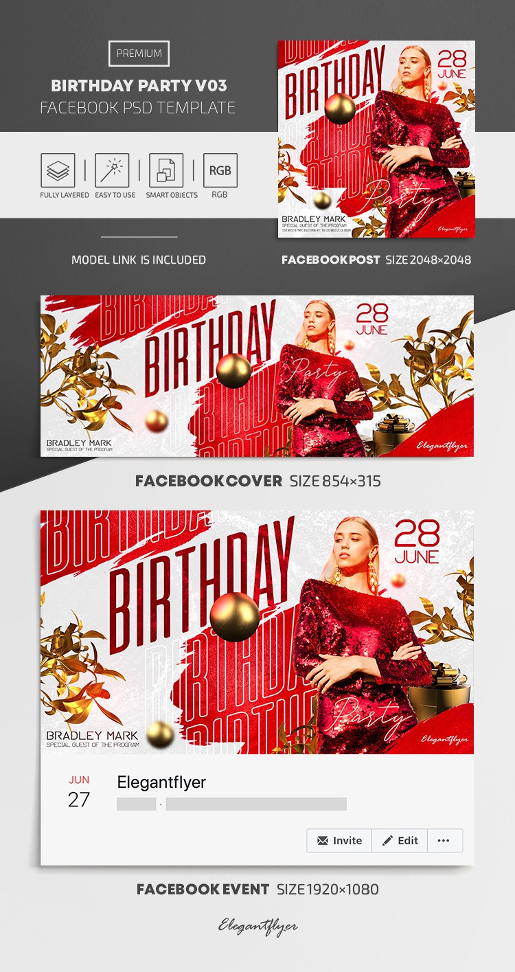 Fête d'anniversaire V3 Facebook by ElegantFlyer
