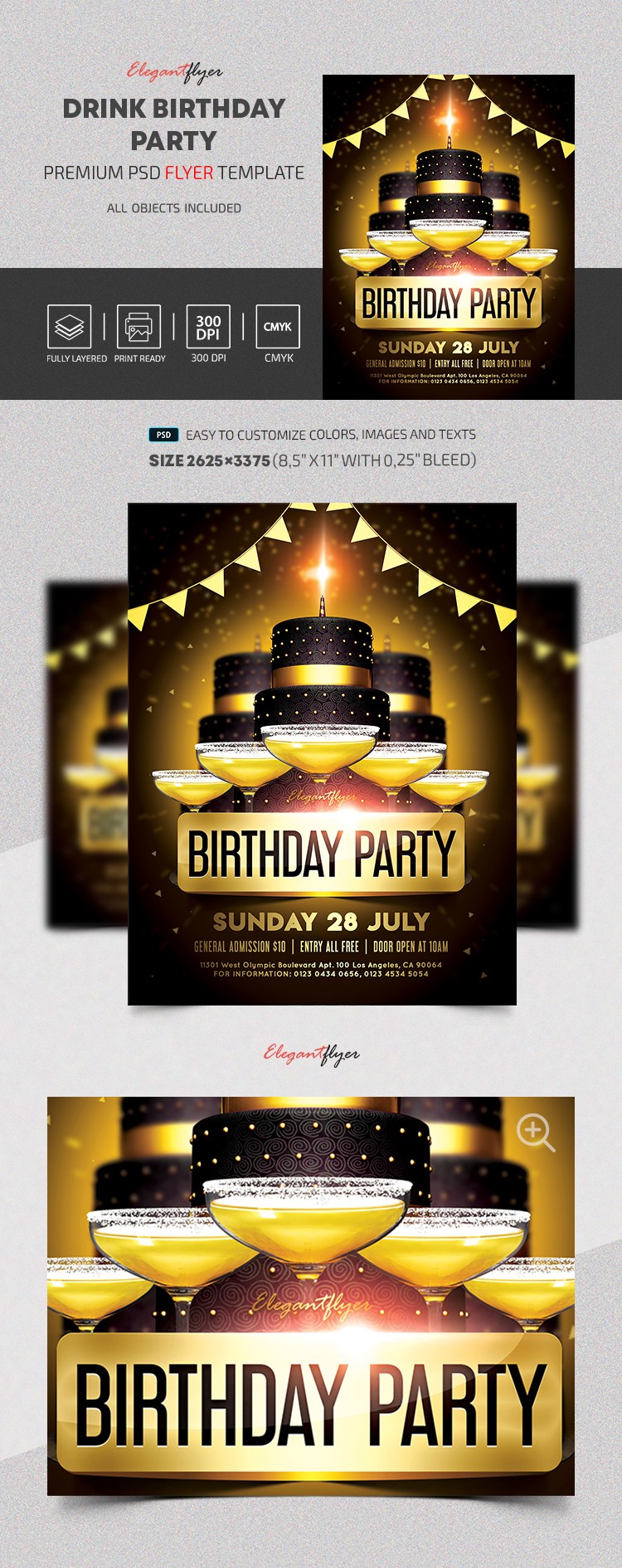 Modèle PSD d'affiche de flyer de fête d'anniversaire