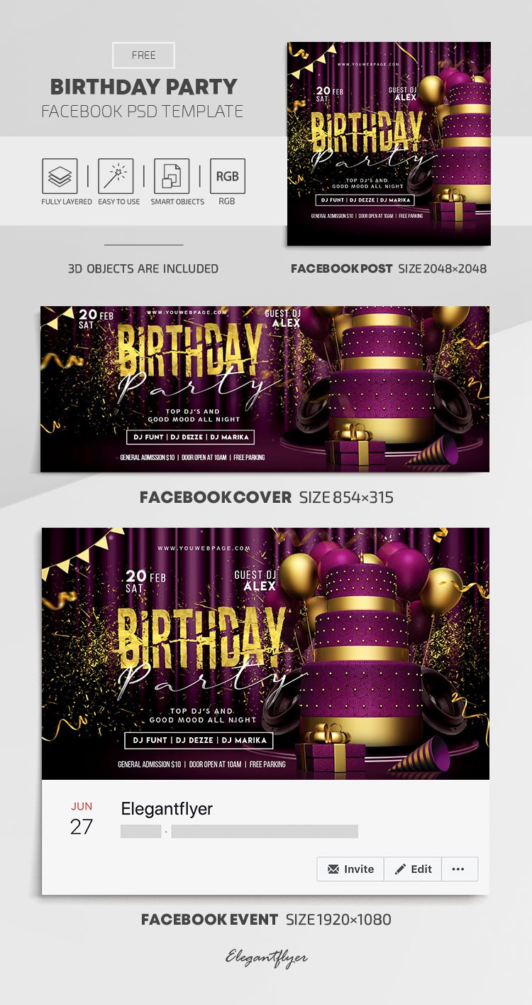 Birthday Party Facebook Set by ElegantFlyer