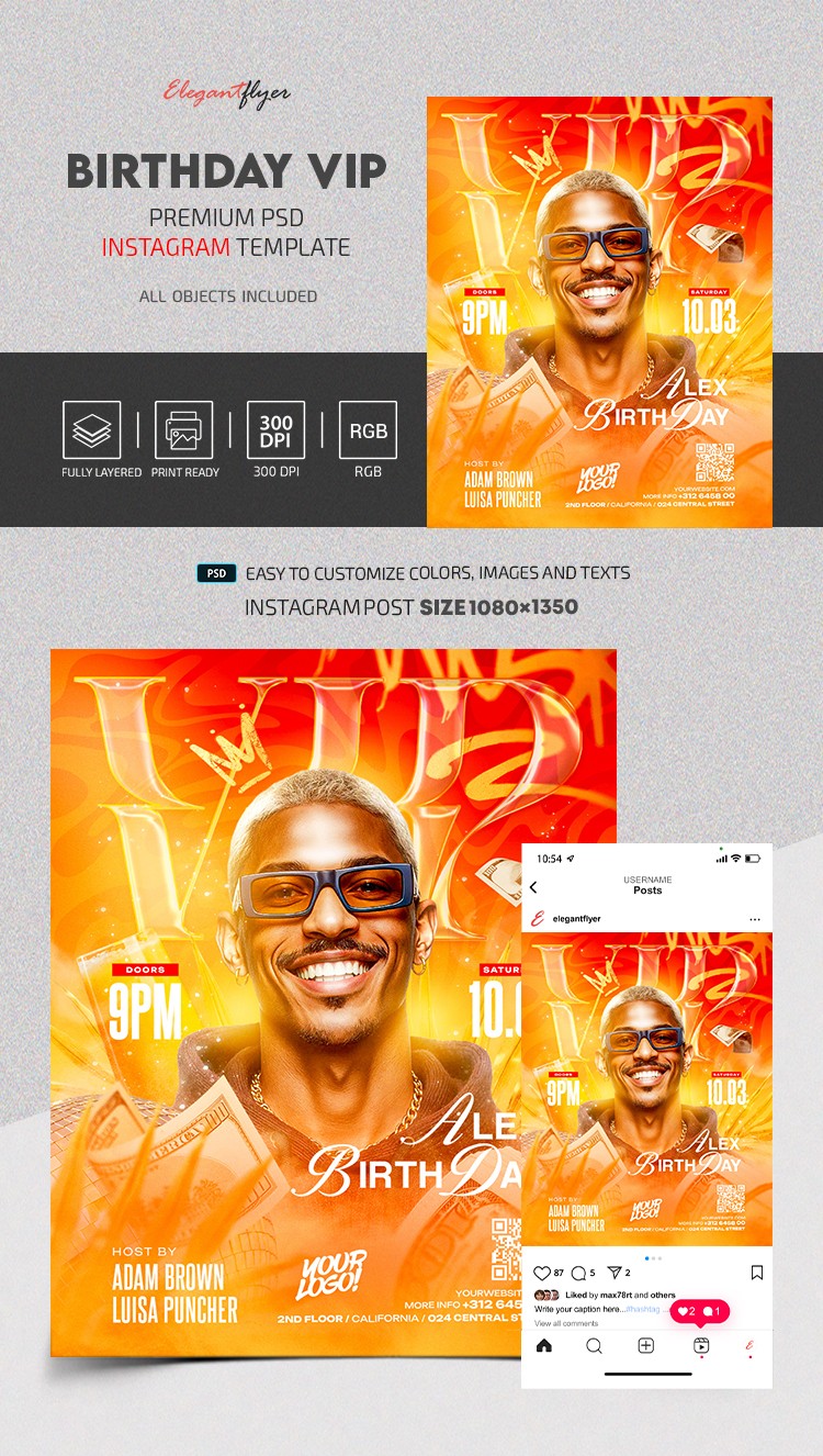 Birthday VIP Night Party Instagram Post by ElegantFlyer