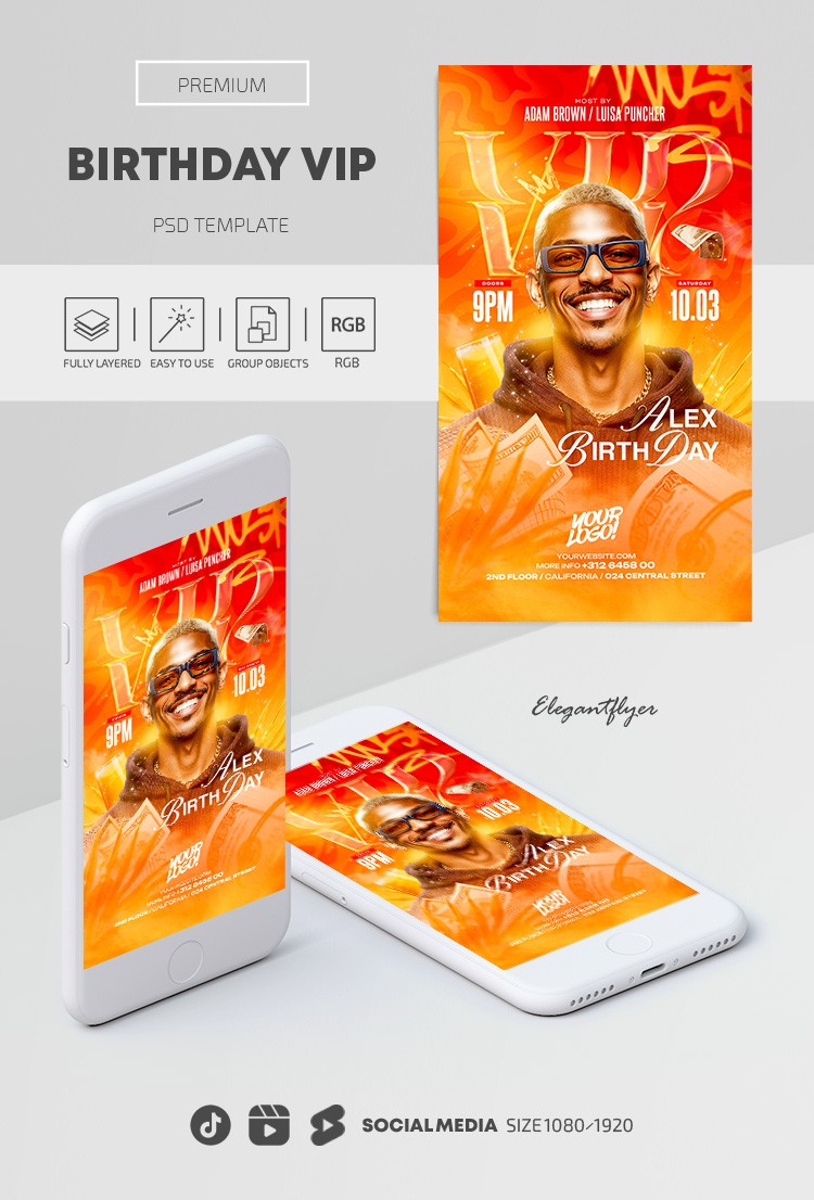 Birthday VIP Night Party Instagram Reel by ElegantFlyer